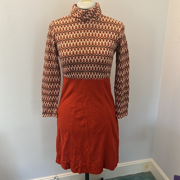 Vintage 1960s fall turtleneck handmade dress small - Picture 2 of 8
